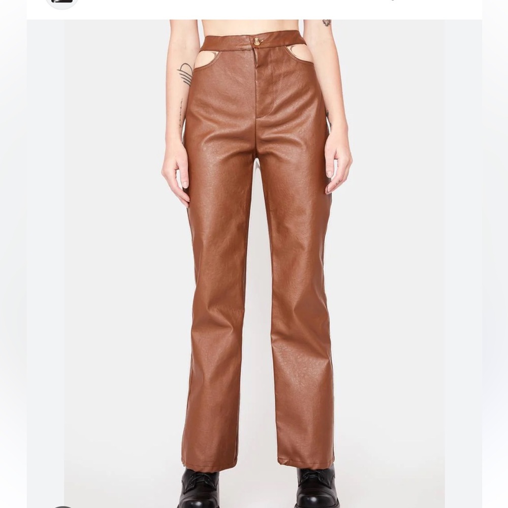 NASTY GAL Bailey Rose Vegan Leather Cut Out Pants - Camel